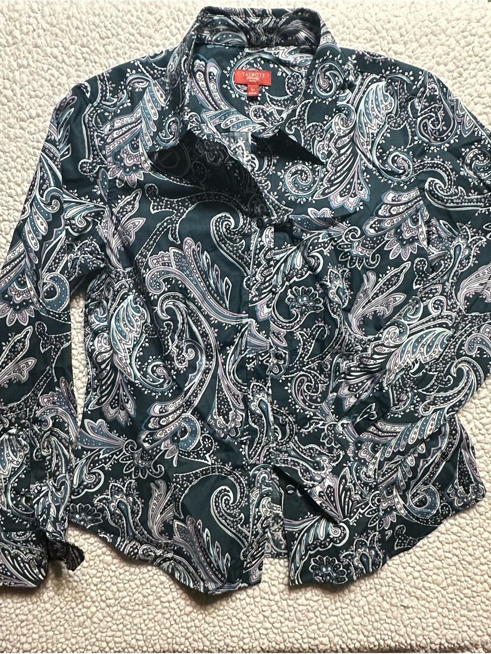 Talbots Green Paisley Button-Down Shirt Jacket H11
